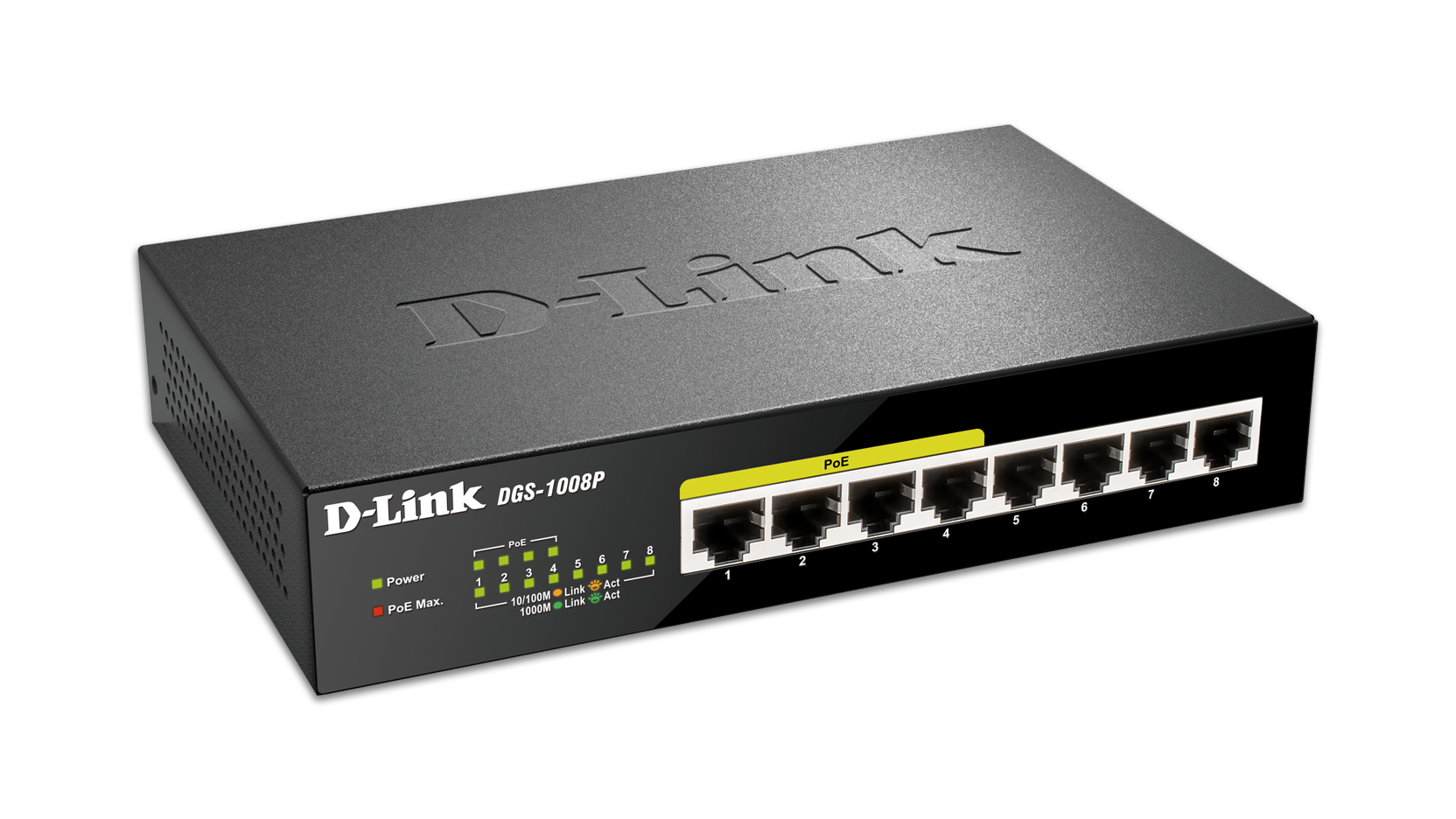 Image result for D-Link 8-Port Gigabit PoE Unmanaged Desktop Switch DGS-1008P